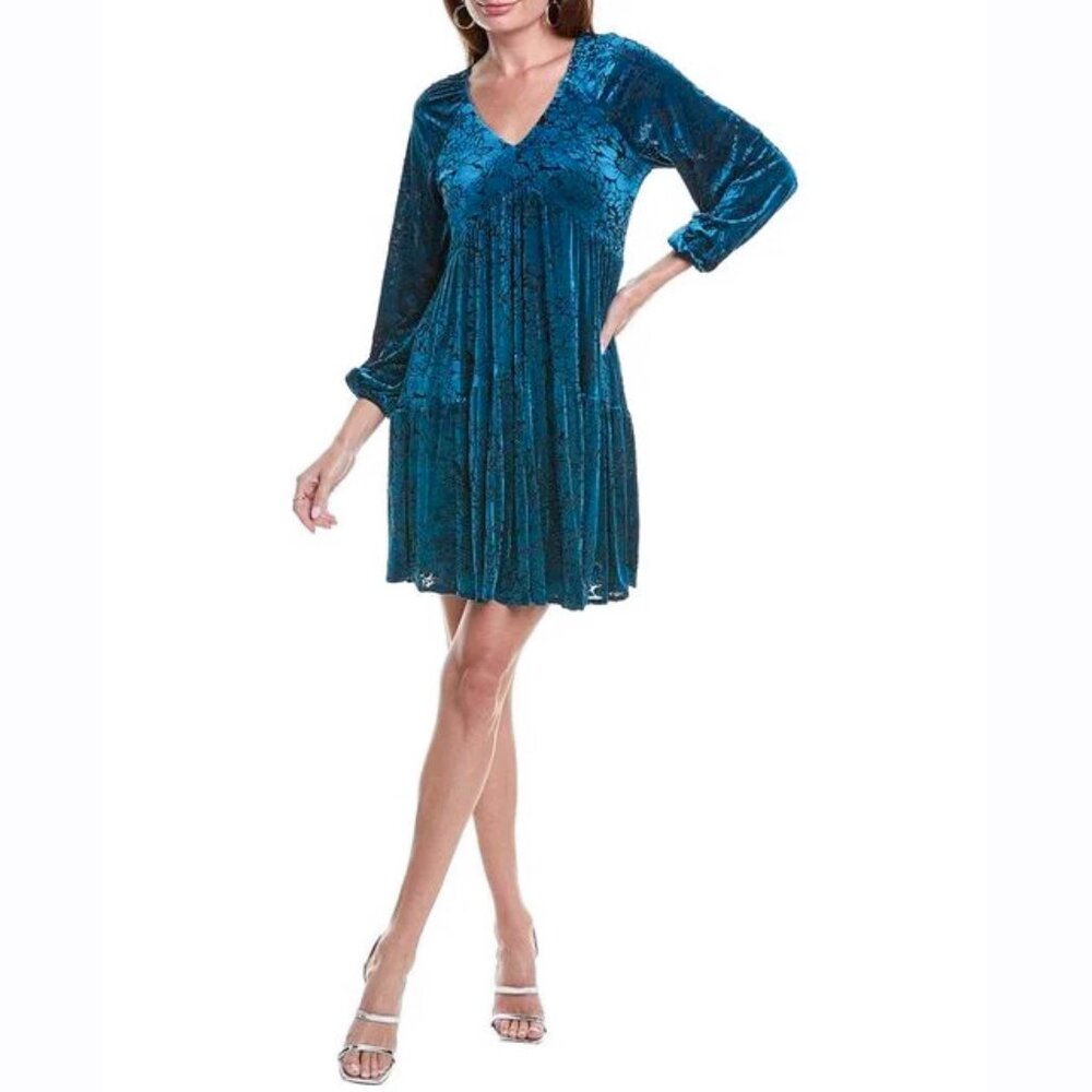 Taylor Women's Blue Velvet Burnout Mini Dress Blue Size 10